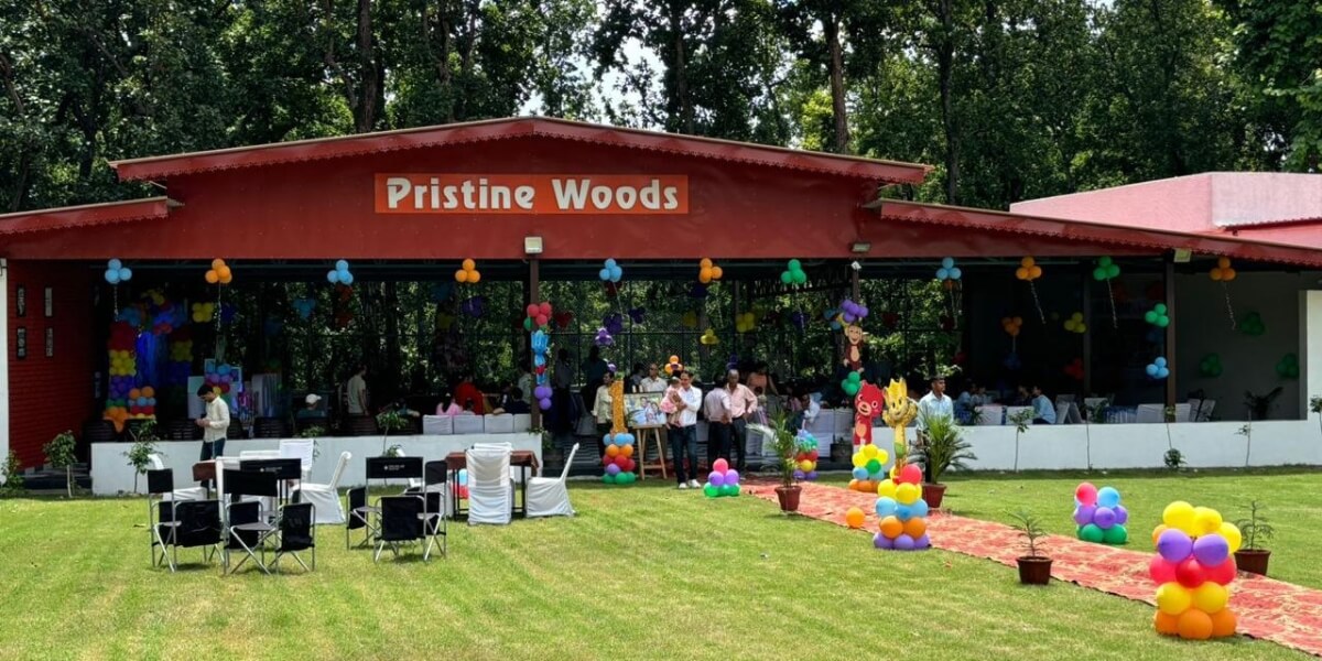 Outdoor view of Pristine Woods Resort, a top choice for luxurious New Year celebrations in Dehradun, Uttarakhand