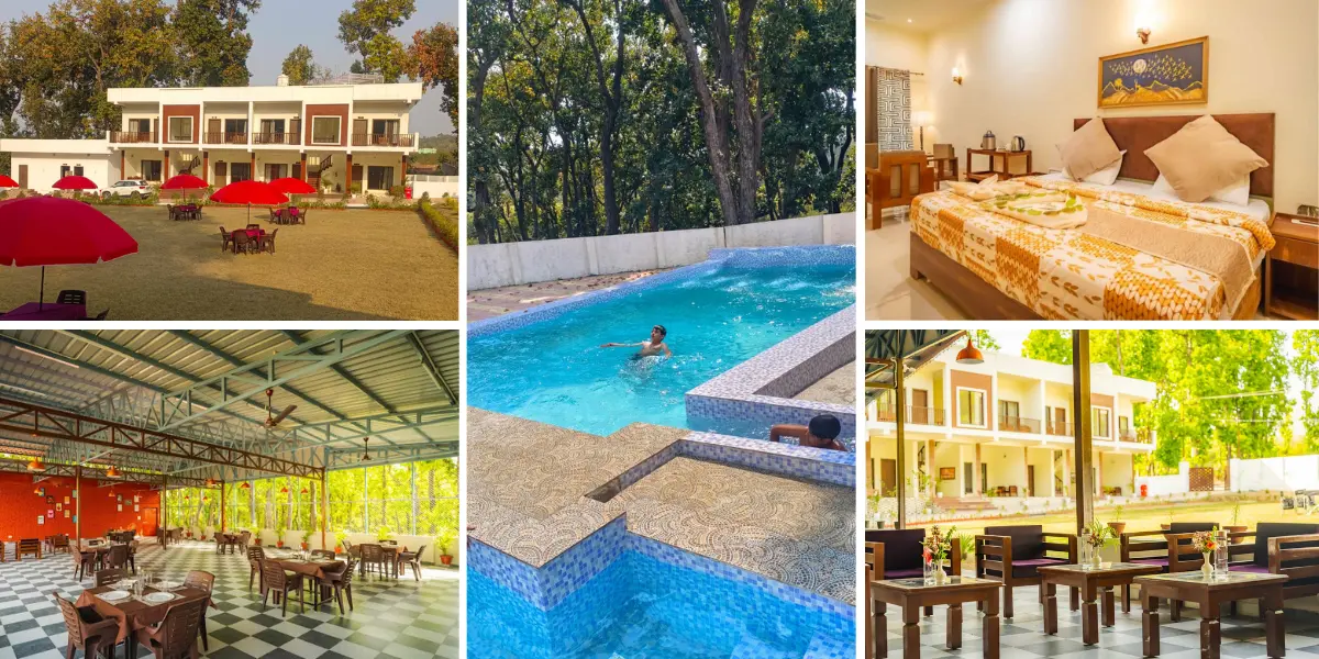 Pristine Woods Resort Dehradun – deluxe rooms, outdoor dining, swimming pool, and nature-based summer stay for families