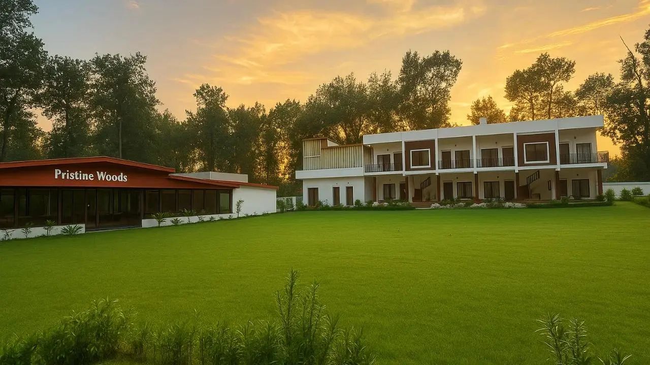 Pristine Woods peaceful resort in Dehradun with green lawn and modern nature stay
