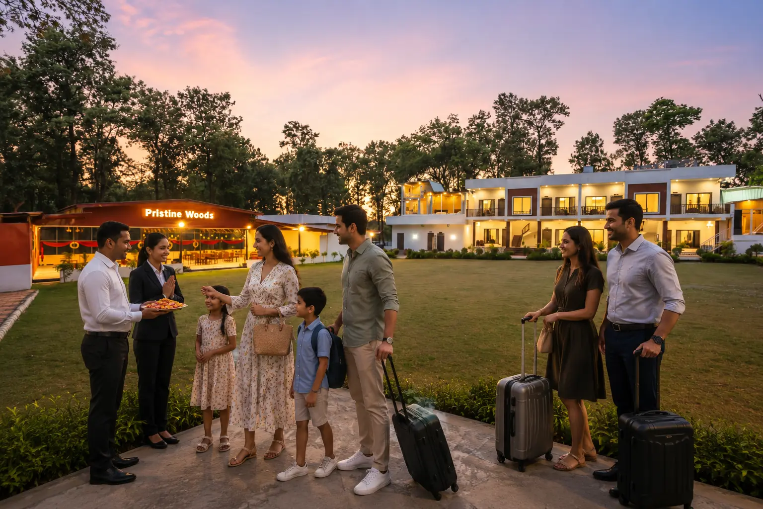 Modern rooms, landscaped resort, and relaxing spaces at Pristine Woods that inspire repeat guest stays at the resort in Dehradun.
